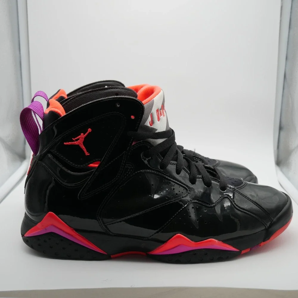 Nike Air Jordan 7 Retro Black Patent Gloss Crimson 313358-006 Women Size 12